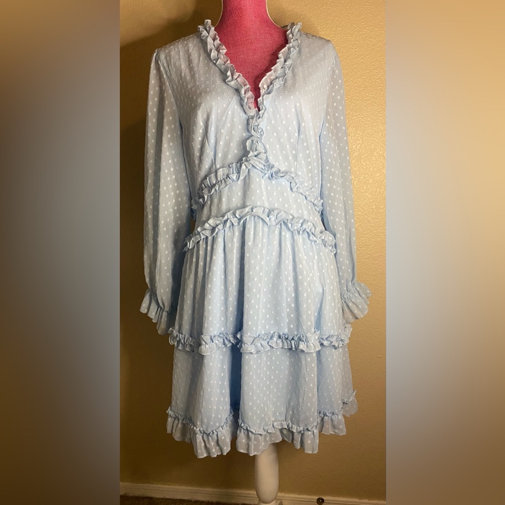 Light Blue Ruffle polka dot Dress